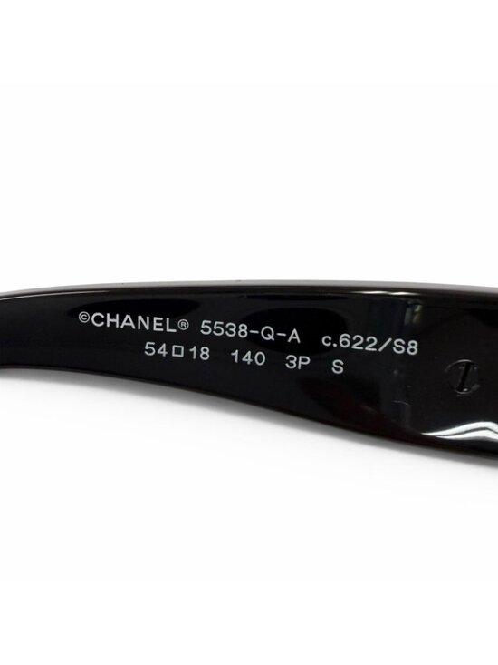 Chanel Cat Eye Side Logo Sunglasses Black Gold Demo Lens Eyewear